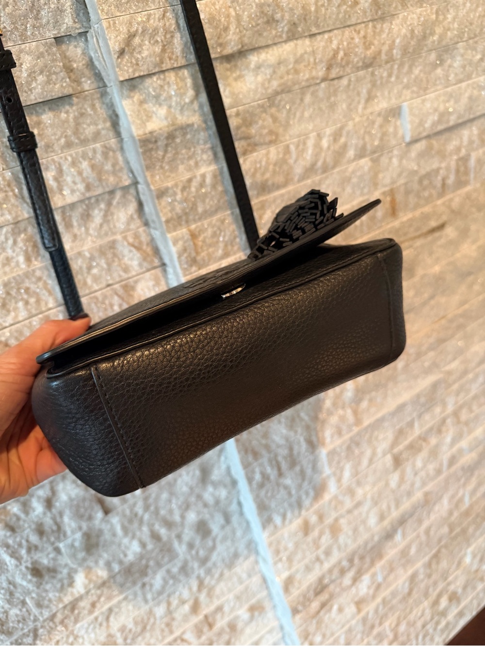 Tory Burch Thea Black Leather Shoulder Evening Crossbody Bag with Tassel - Picture 3 of 5